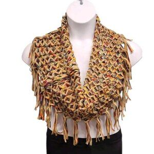 FRAAS Womens Multicolor Fringed Open Knit Loop Scarf Boho Lagenlook Casual Fall